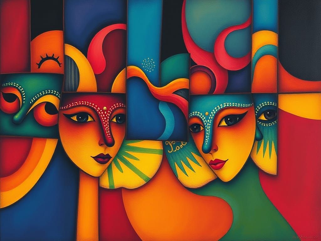 Surrealist Masterpiece of Swirling Colors and Shapes