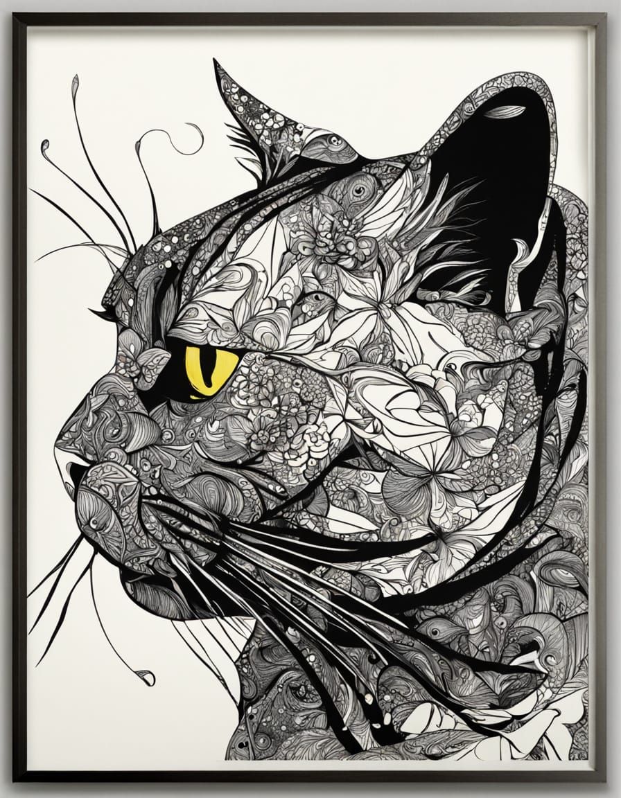 Vivid Abstract Ink Graphic of a Fat Cat