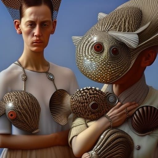 Alien People and Pets in Magical Realism Style