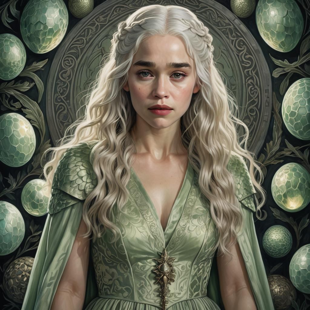 Ethereal Portrait with Dragon Eggs, Art Nouveau Style