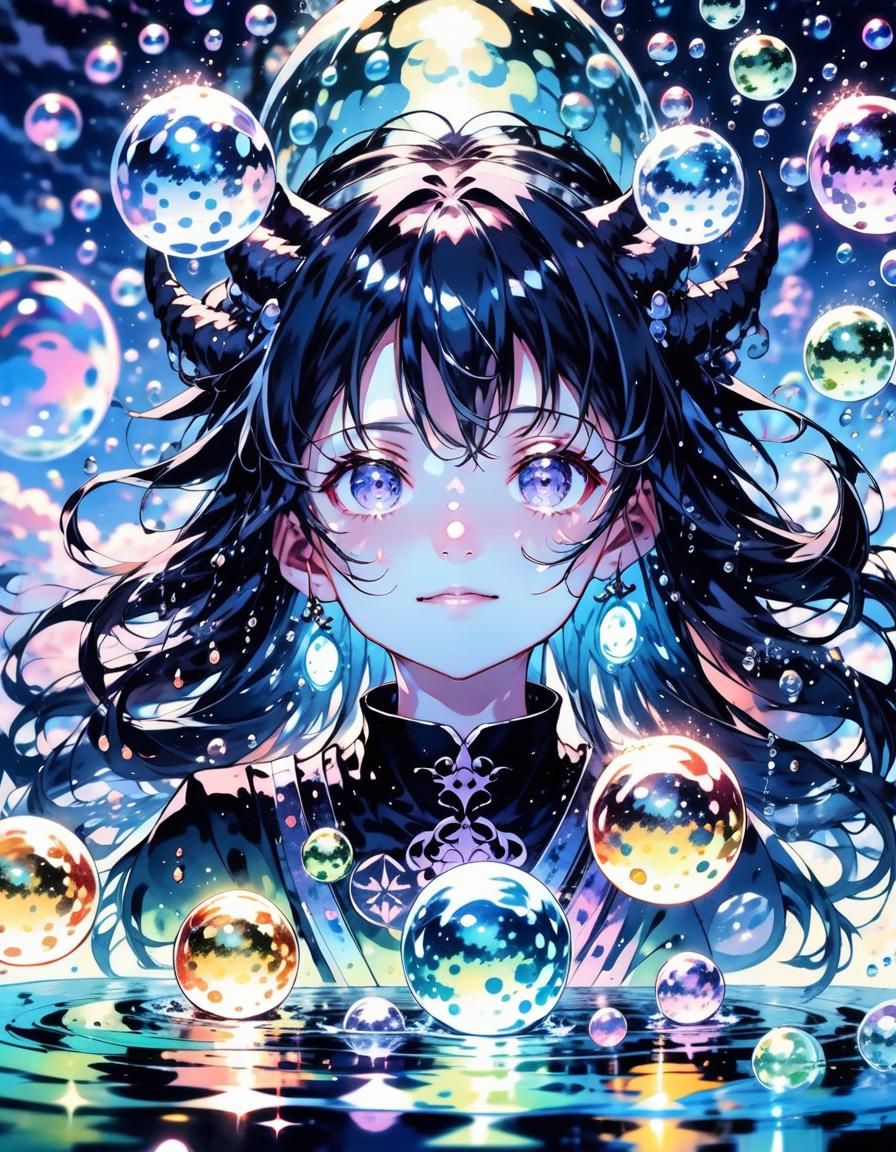 Serene Demoness in Glass Orbs, Anime Style