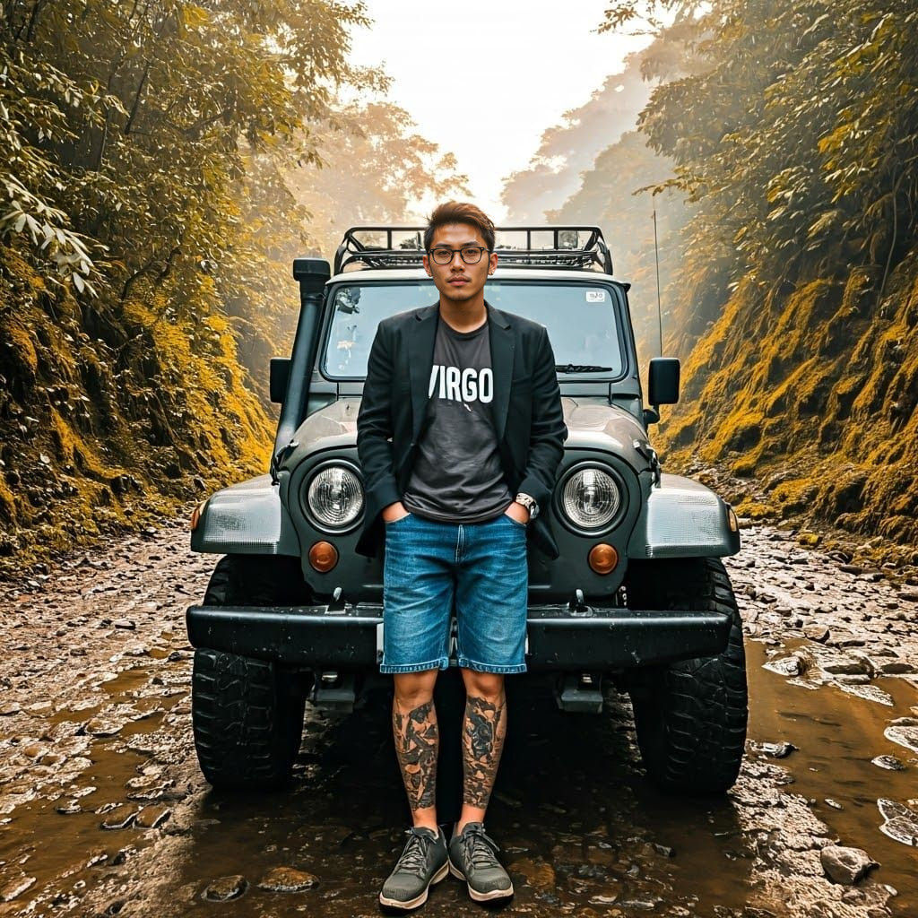 Handsome Korean Adventurer in Indonesian Wilderness