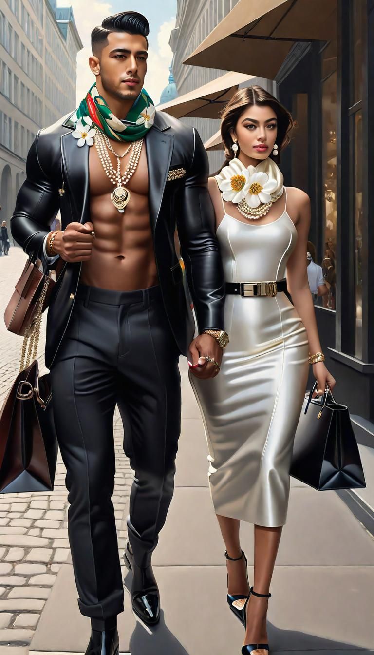 Muscular Arab guy(Otto Octavius hand) with his girlfriend(Liza Soberano) in Berlin walking around with luxury girl handb...