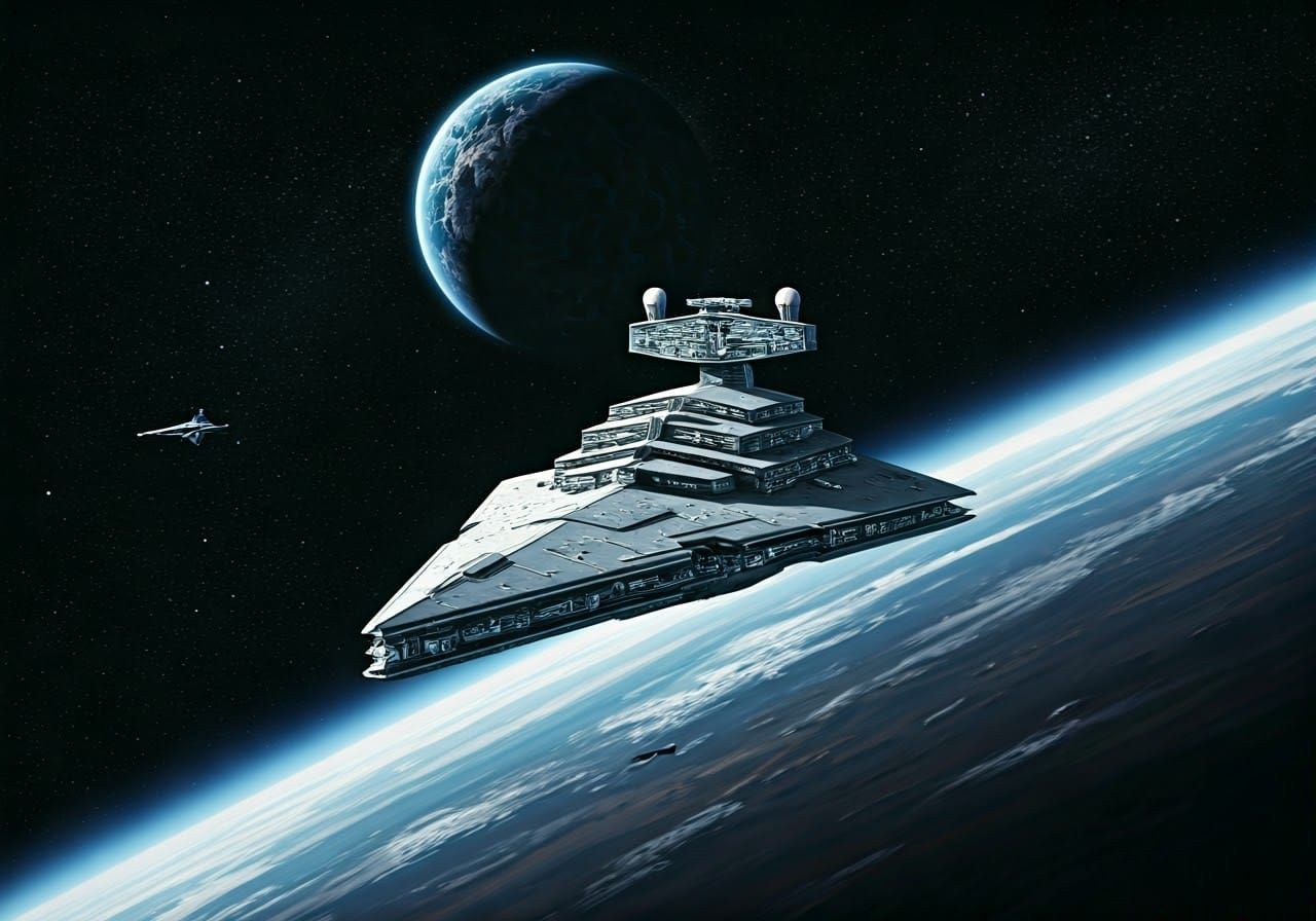 Imperial Star Destroyer Over Dead Planet