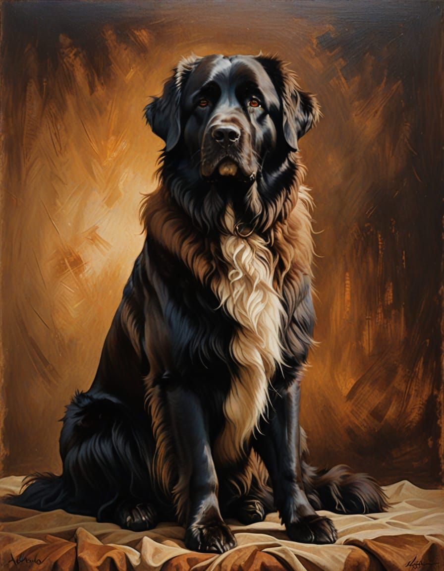 Warm Portrait of a Noble Newfoundland Dog in Golden Light