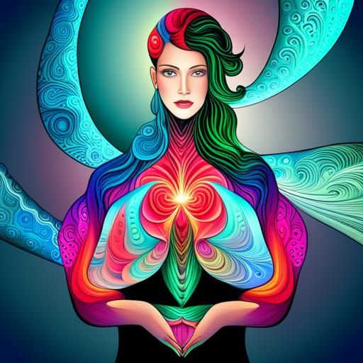 Beautiful Woman in Abstract Fractal 3D Shading