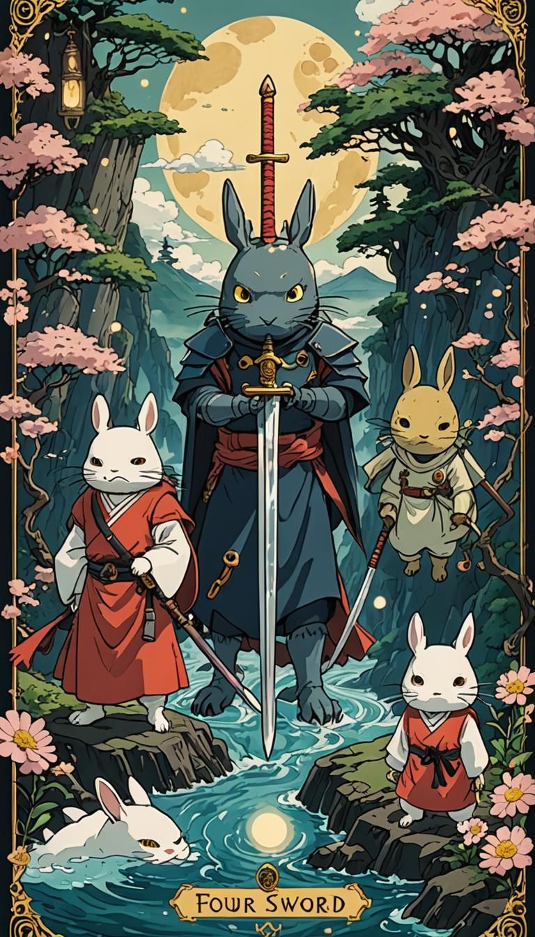 Studio Ghibli Tarot Card: Four of Swords