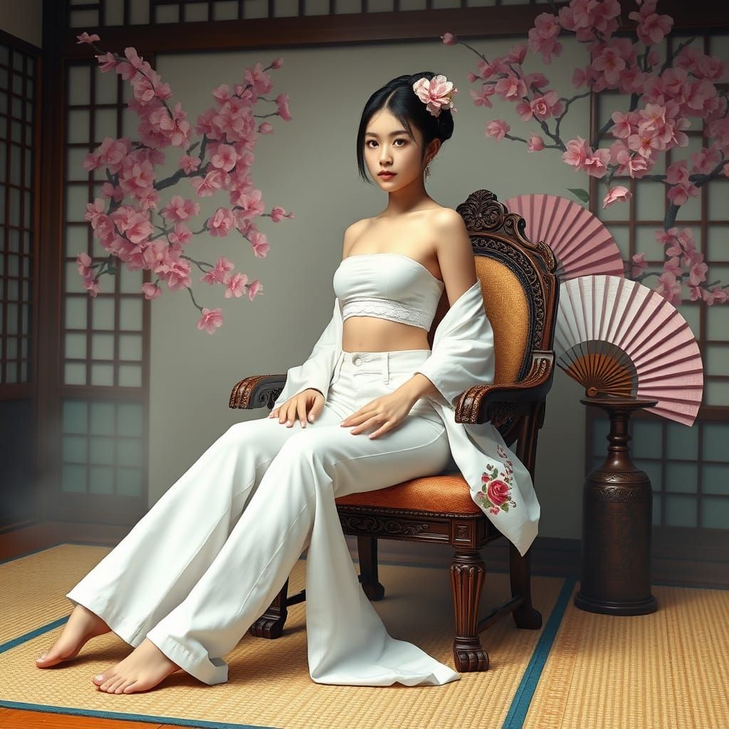 Geisha in Jeans: A Photorealistic Japanese Scene