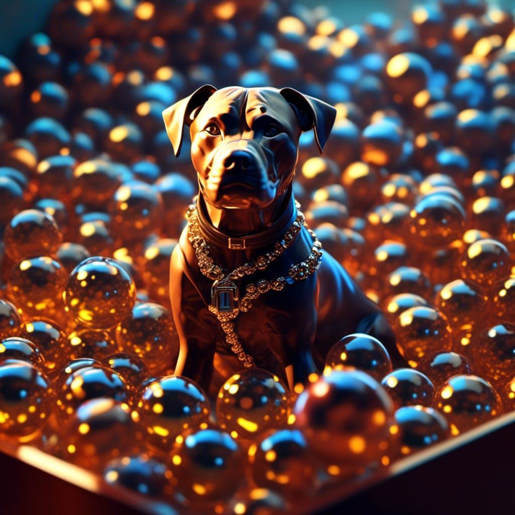 Macro Photo of Pitbull Figurine in Marbles, Low-Poly Art