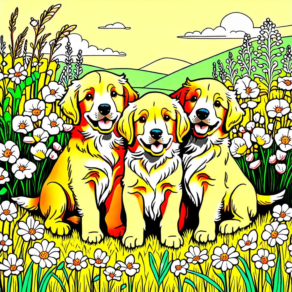 Whimsical Puppies at Play in a Delightful Watercolor Style