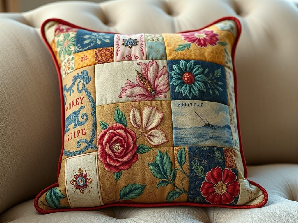 Luxurious Vintage Quilted Collage in Hyperrealistic Detail