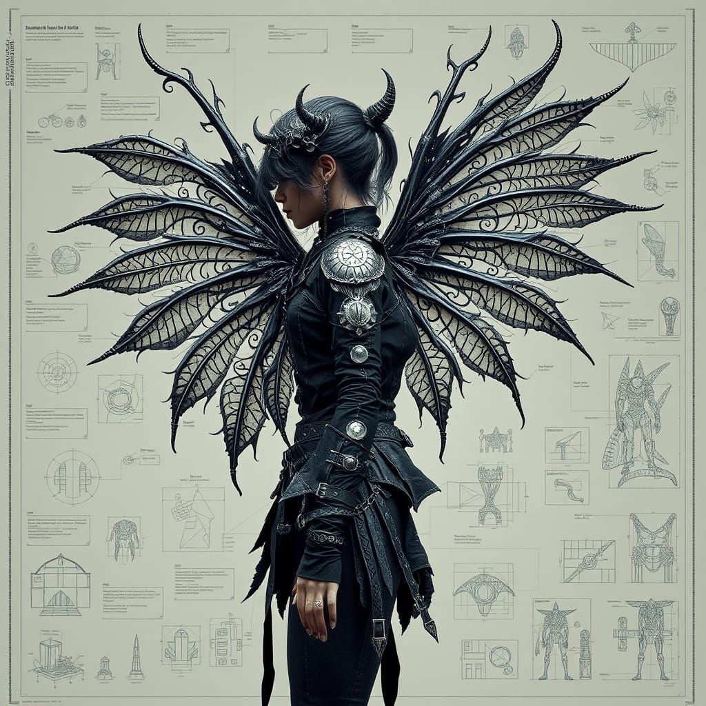 Gothic Punk Fairy Construction Plan in Hyper-Realistic Detai...