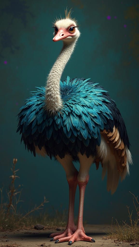 Majestic Iridescent Ostrich in a Fantastical Landscape