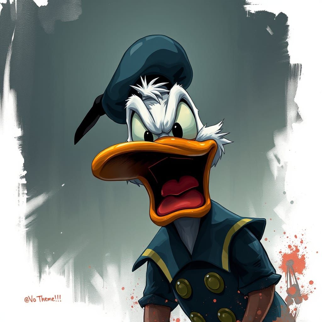 Donald Duck in Dystopian Concept Art Style Scream