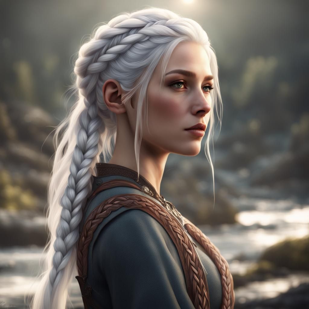 White-Haired Woman Portrait in Detailed Digital Painting