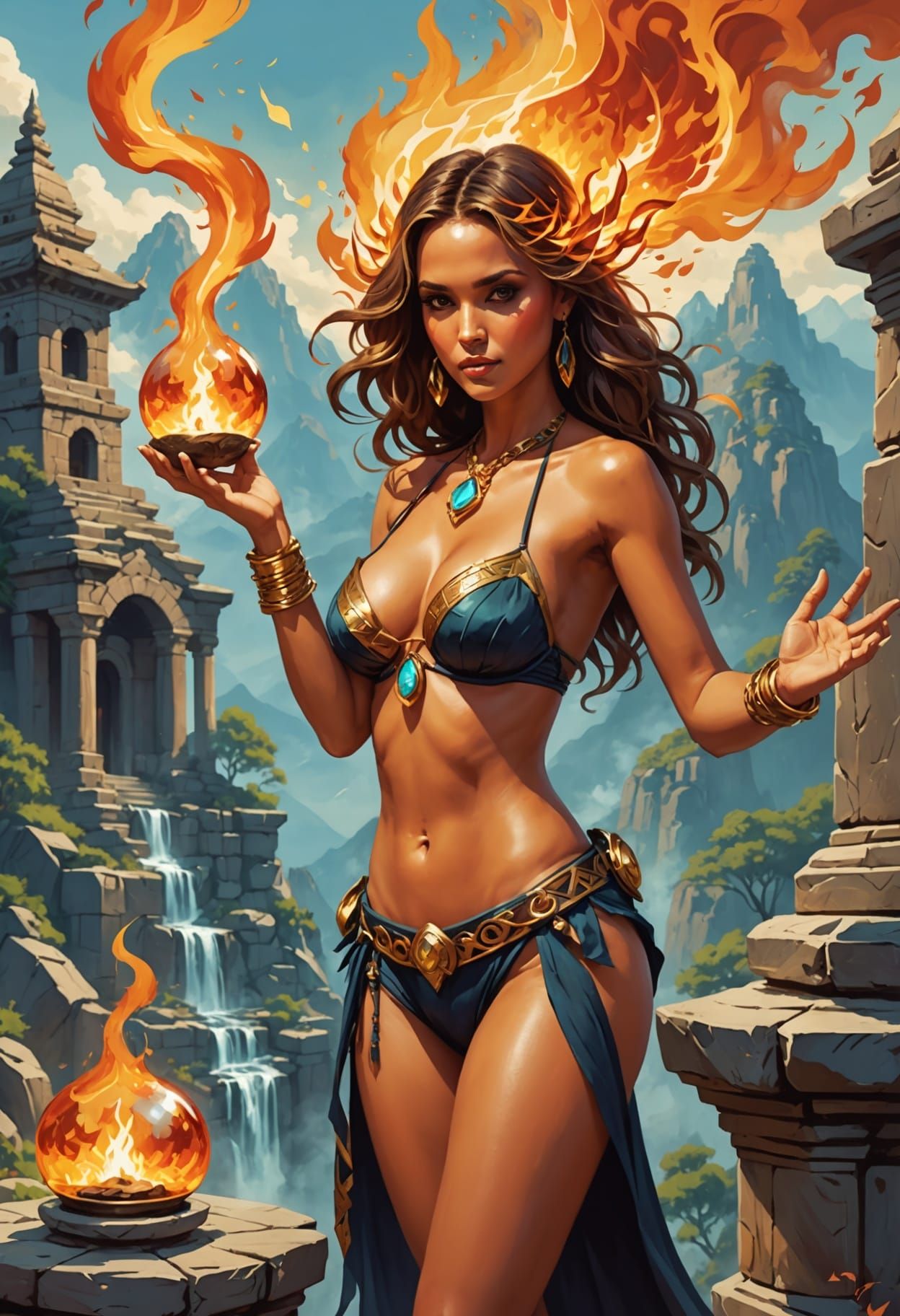 Flame Dancer in Ancient Temple