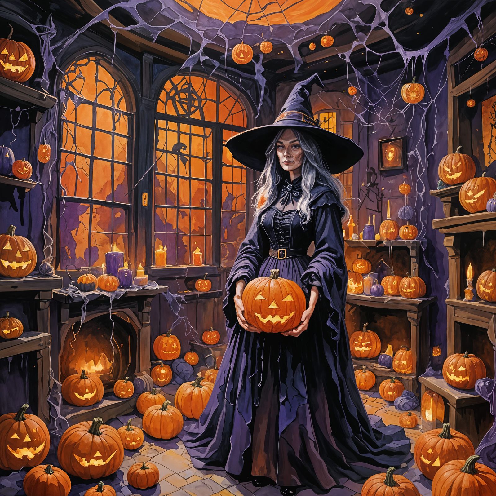 Halloween in Gouache Style Watercolor Masterpiece