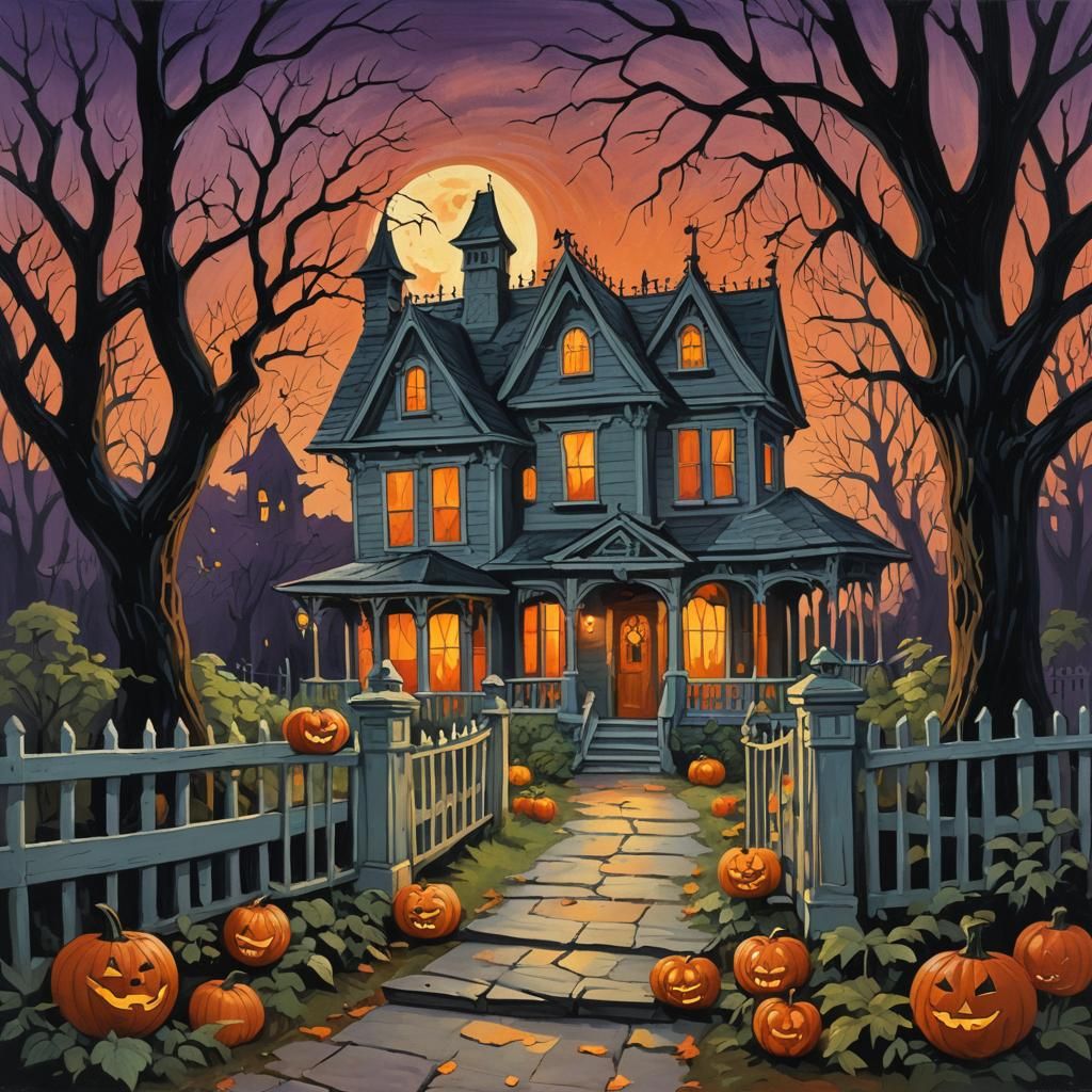 Halloween Jack-o-Lantern in Gouache Impressionist Style
