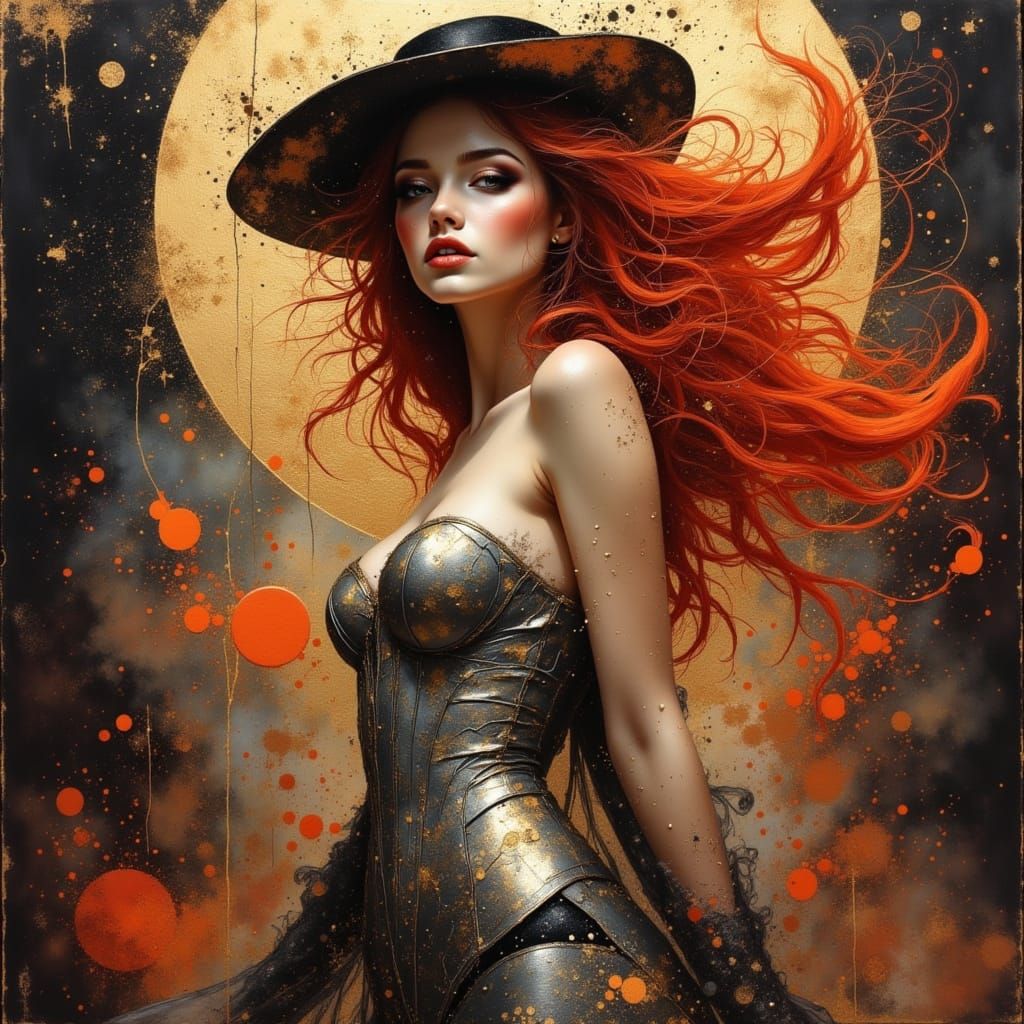 Elegant Futuristic Lady with Flaming Red Hair