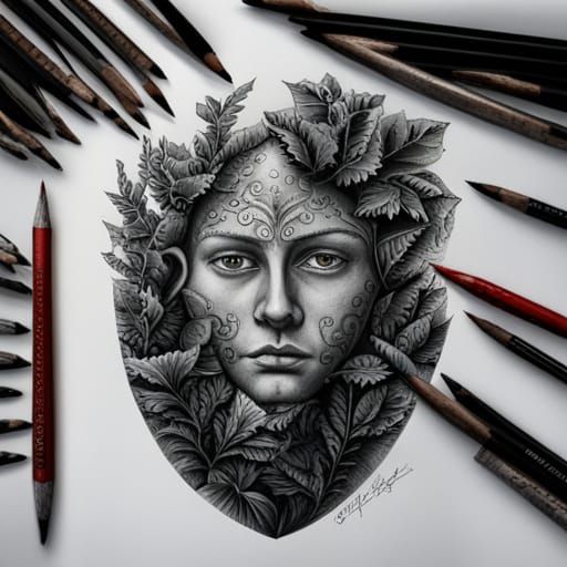 Detailed Charcoal Drawing of a Garden Shield