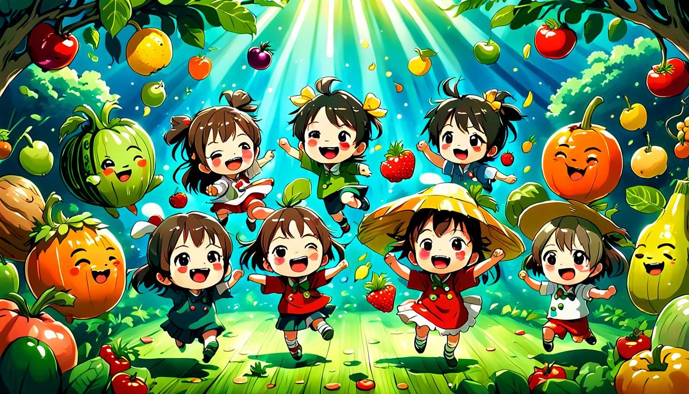 Fruits and Vegetables Party in Ghibli Anime Style