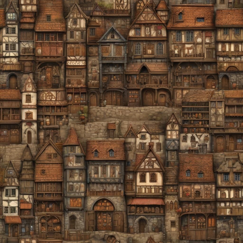 Medieval Storefronts on Dirt Road, Pathfinder Style