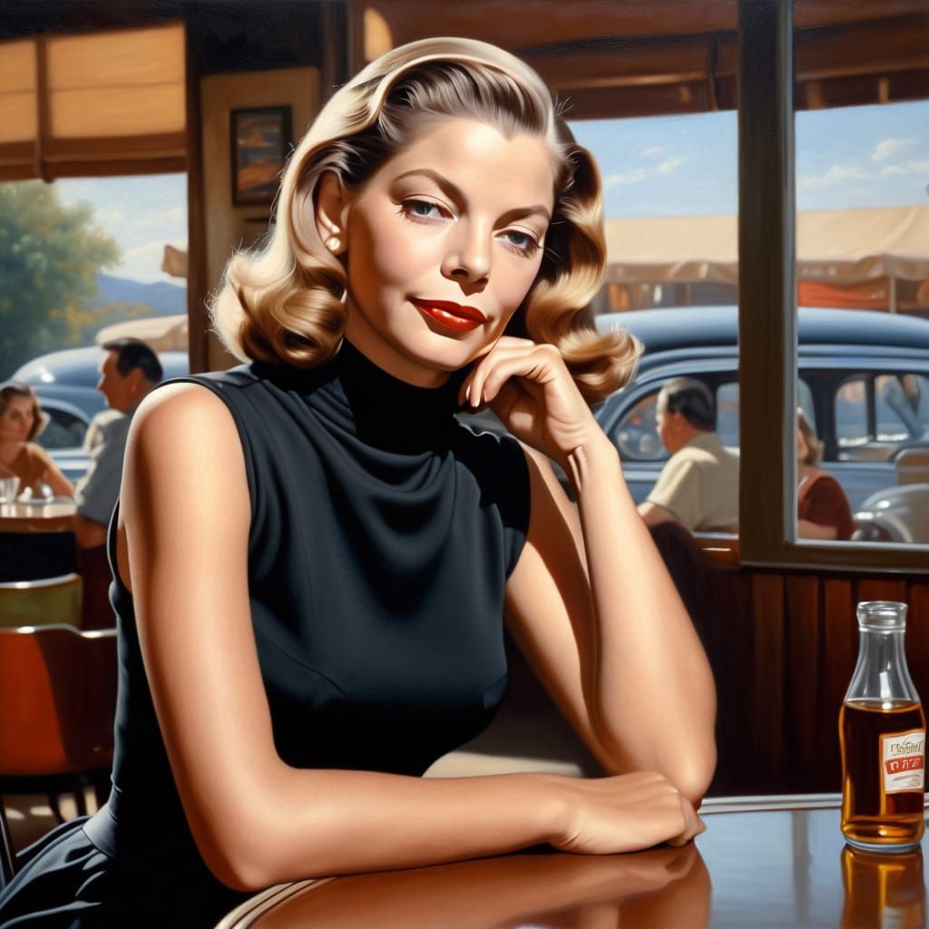 Lauren Bacall in Thoughtful Oil Painting