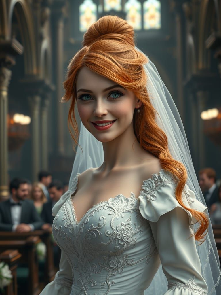 Romantic 1812-Era Wedding Scene in Fantastical Church Settin...