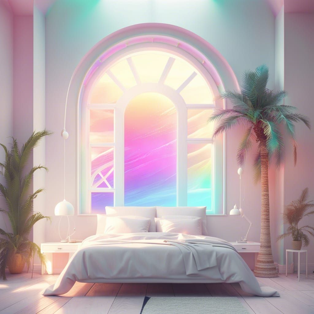 80s Bedroom with Rainbow Portal, Digital Painting