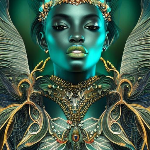 Winged Goddess Collage in 3D Liquid Detail