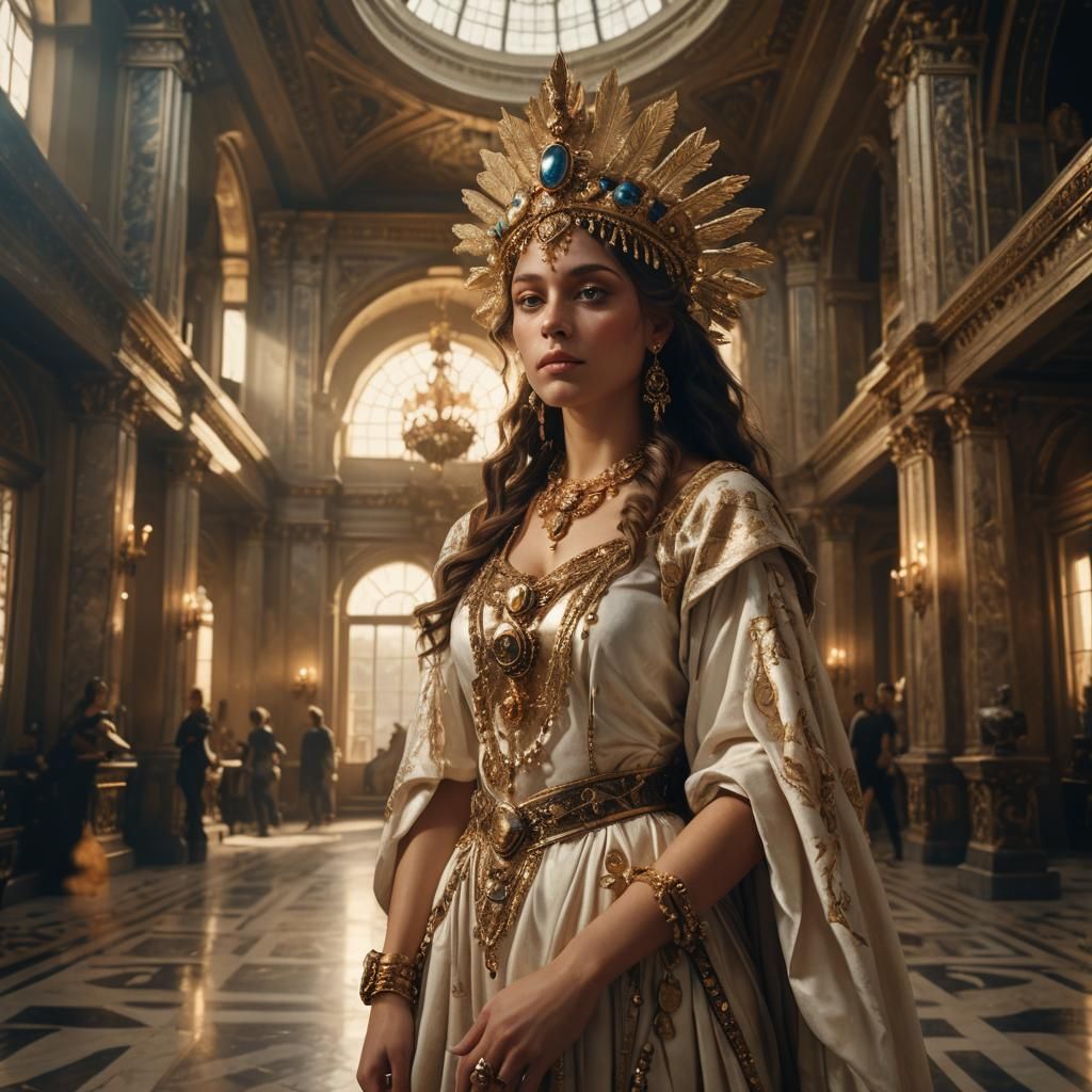 Opulent Queen in Palace, Dramatic Digital Painting