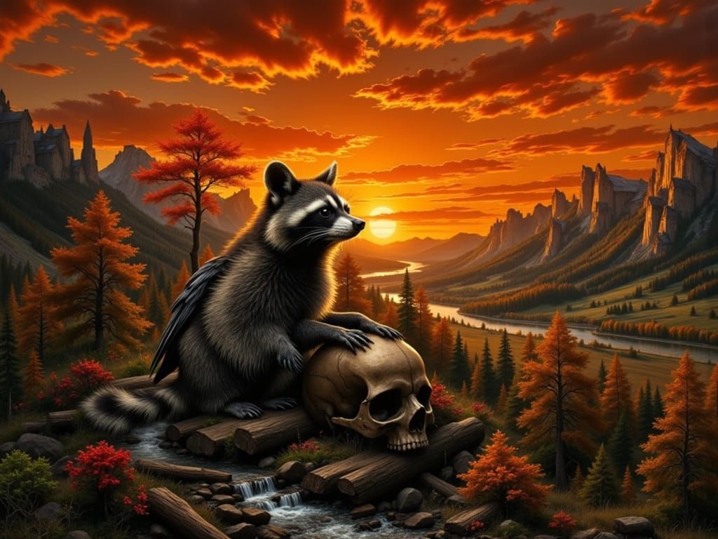 Raccoon Explorers Meet Raven King on Treasure Pile