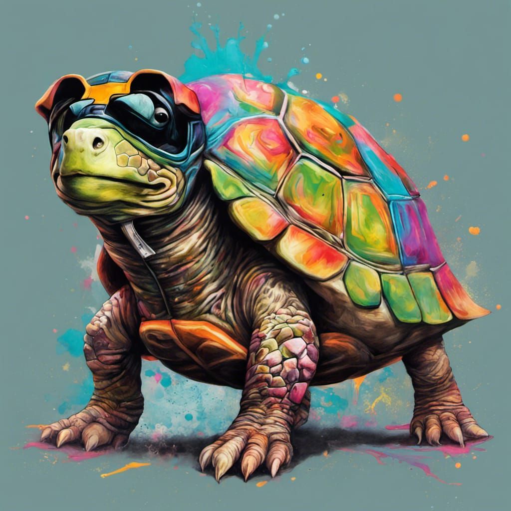 Dog in Turtle Costume as Graffiti Street Art