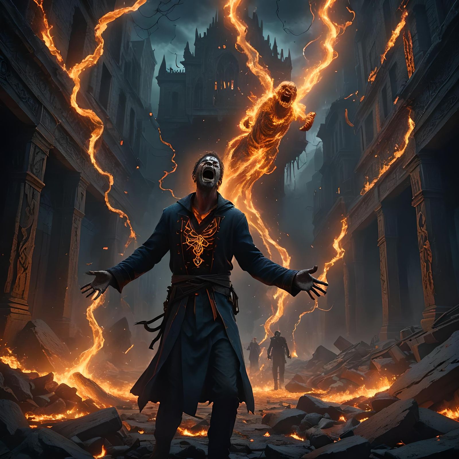 Anguished Man: Detailed Matte Painting in Deep Color