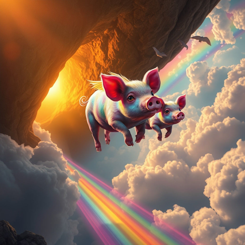 Winged Pigs Soaring on Rainbows: A Digital Matte Painting