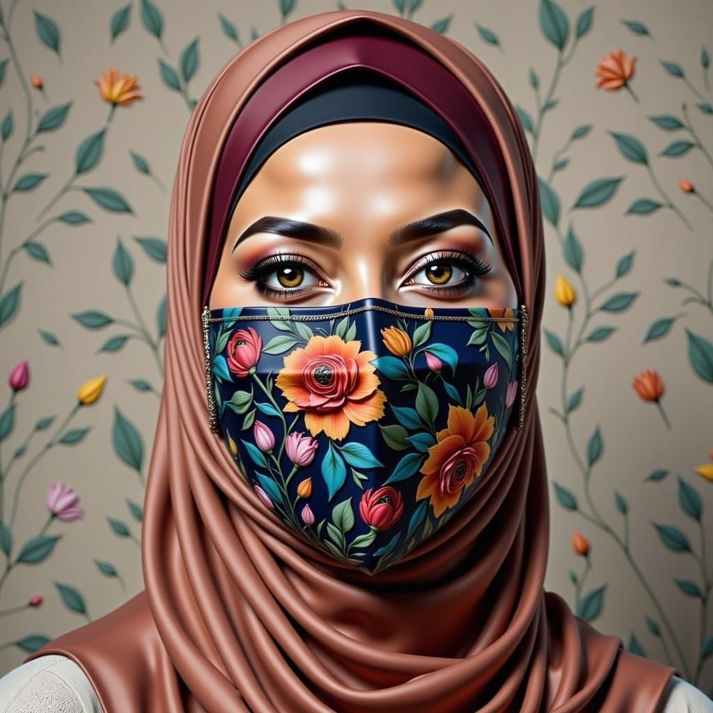 Ethereal Hijab Beauty with Floral Background
