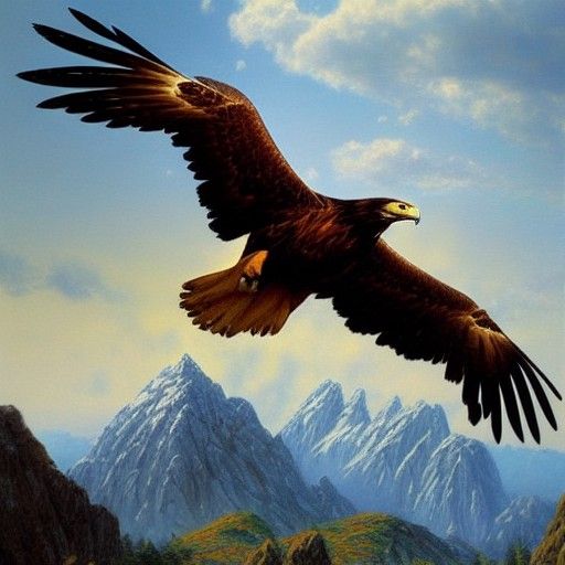 Golden Eagle Flight Over Middle Earth Mountains