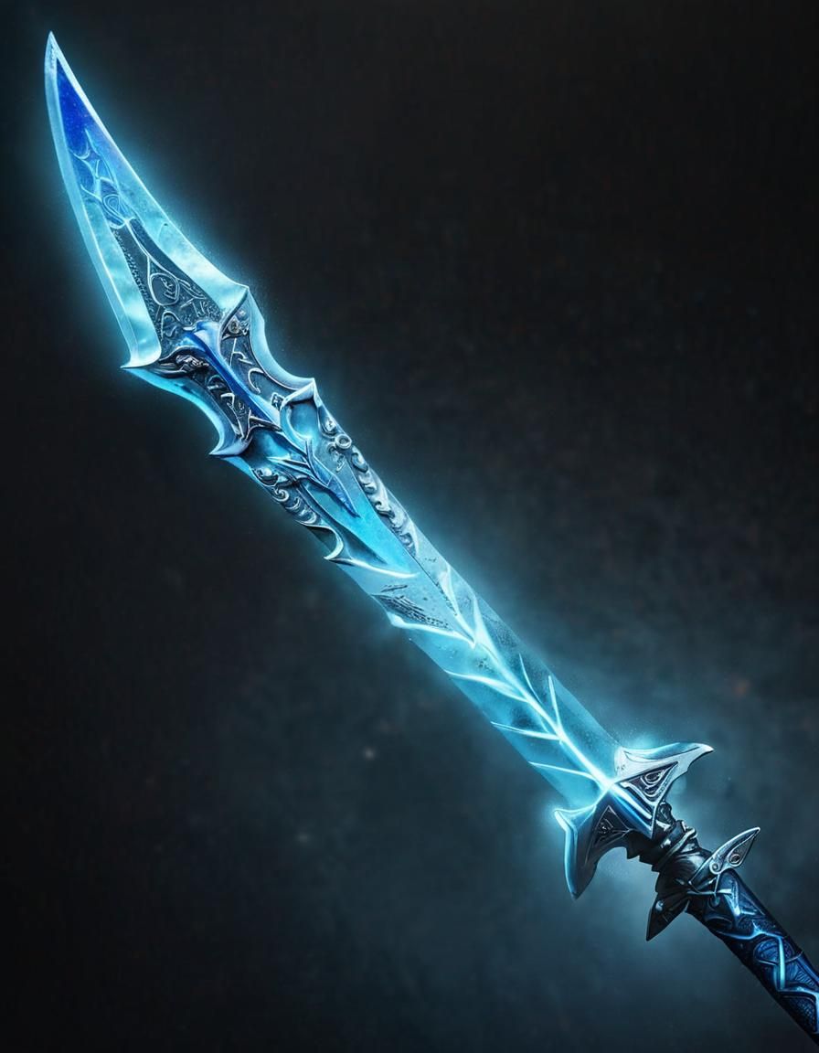 Blue Runed Sword in Mystical Darkness