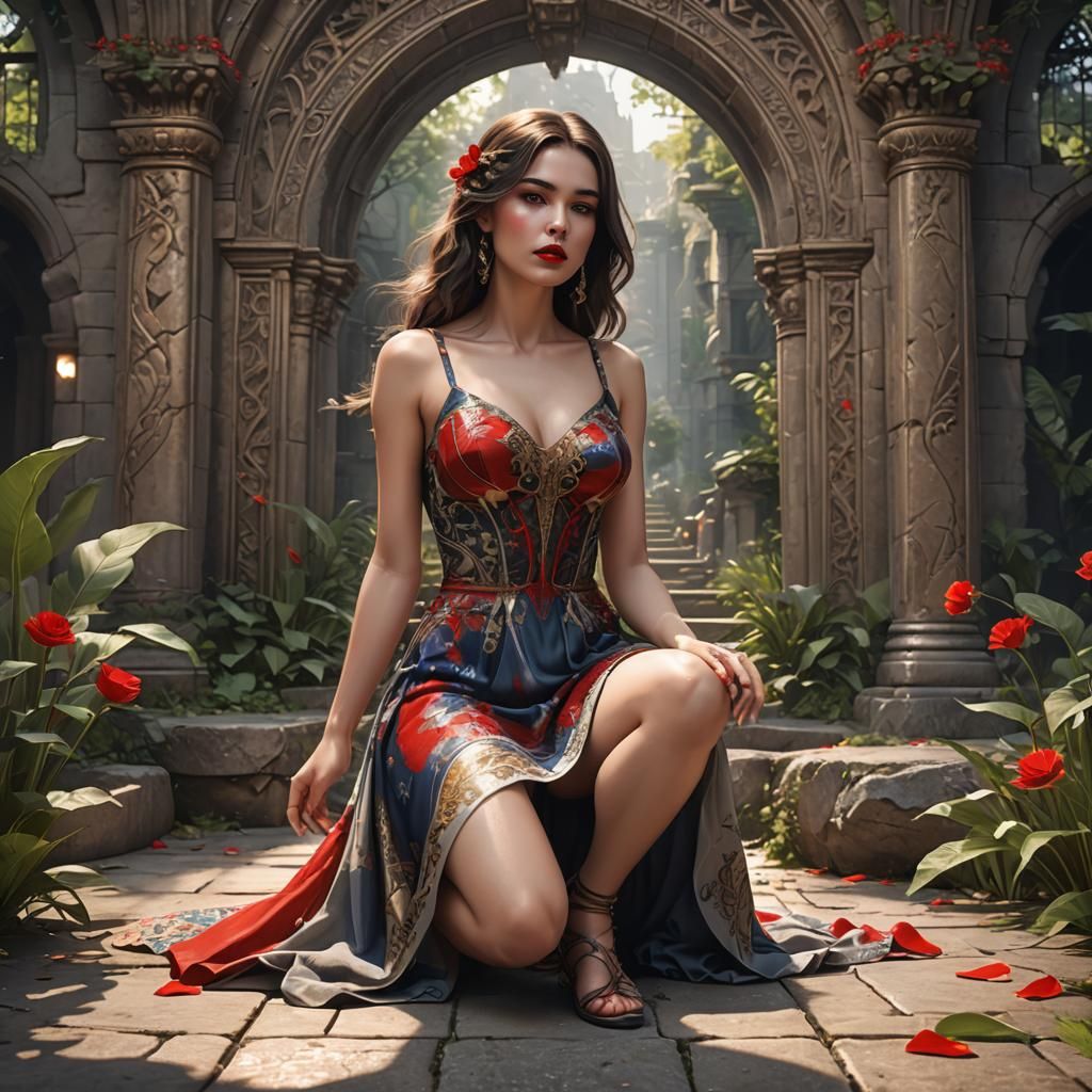 Brunette in Summer Dress: Detailed Fantasy Art