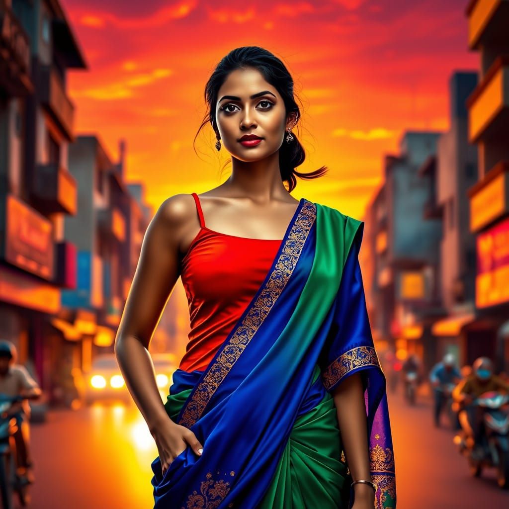 Confident Bengali Woman in Sunset Glow