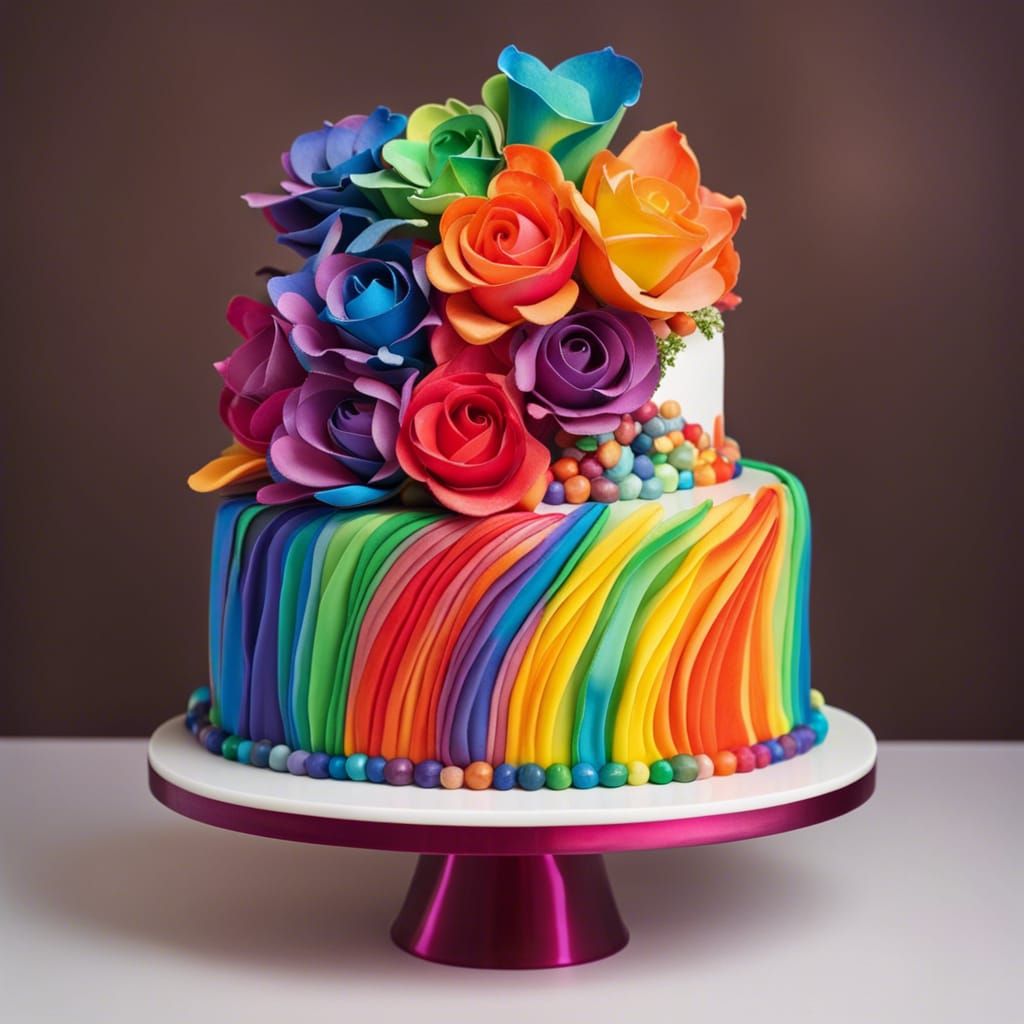 Rainbow Wedding Cake in Abstract Art Style