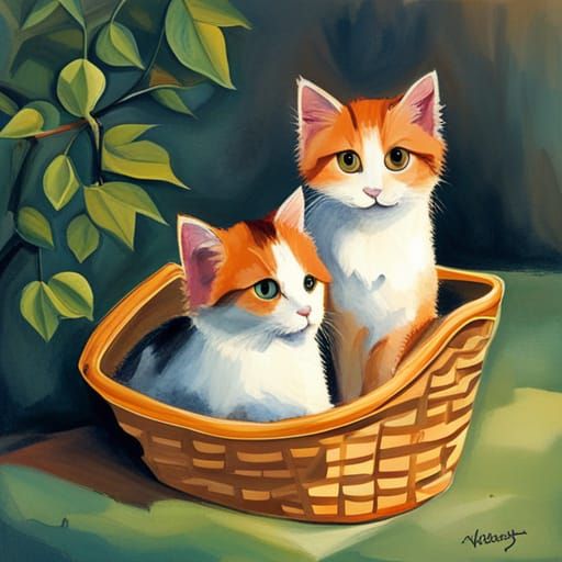 Calico Kittens Snug in a Basket