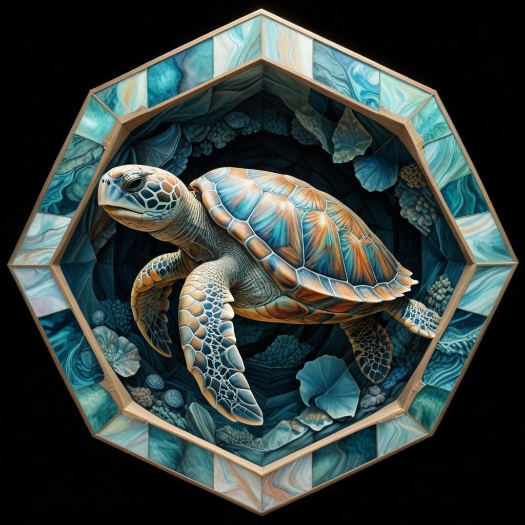 Symmetrical Turtle Metamorphosis in Vibrant, Geometric Harmo...