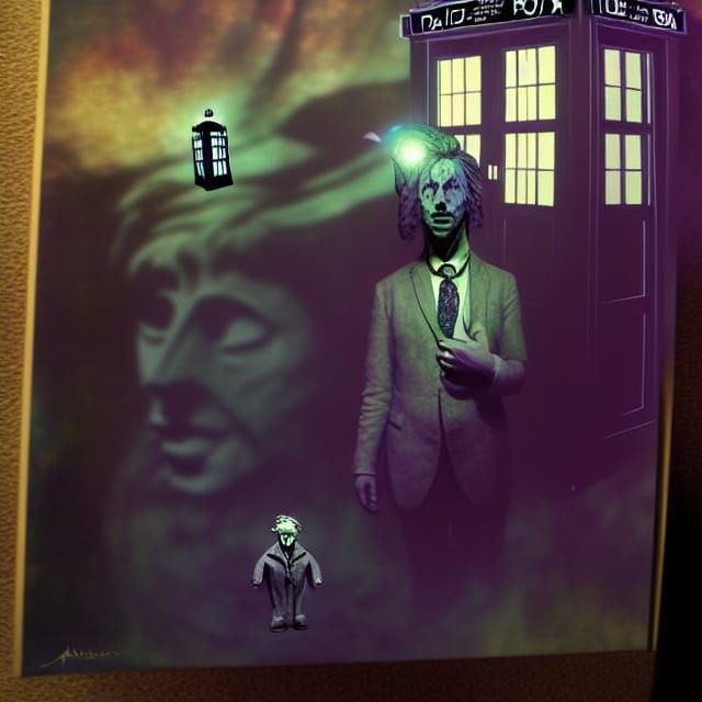 TARDIS Disappearing Before Weeping Angel: Mixed Media