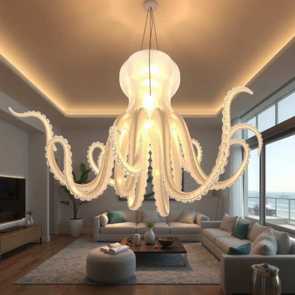 Luminous Octopus Chandelier in Modern Living Room