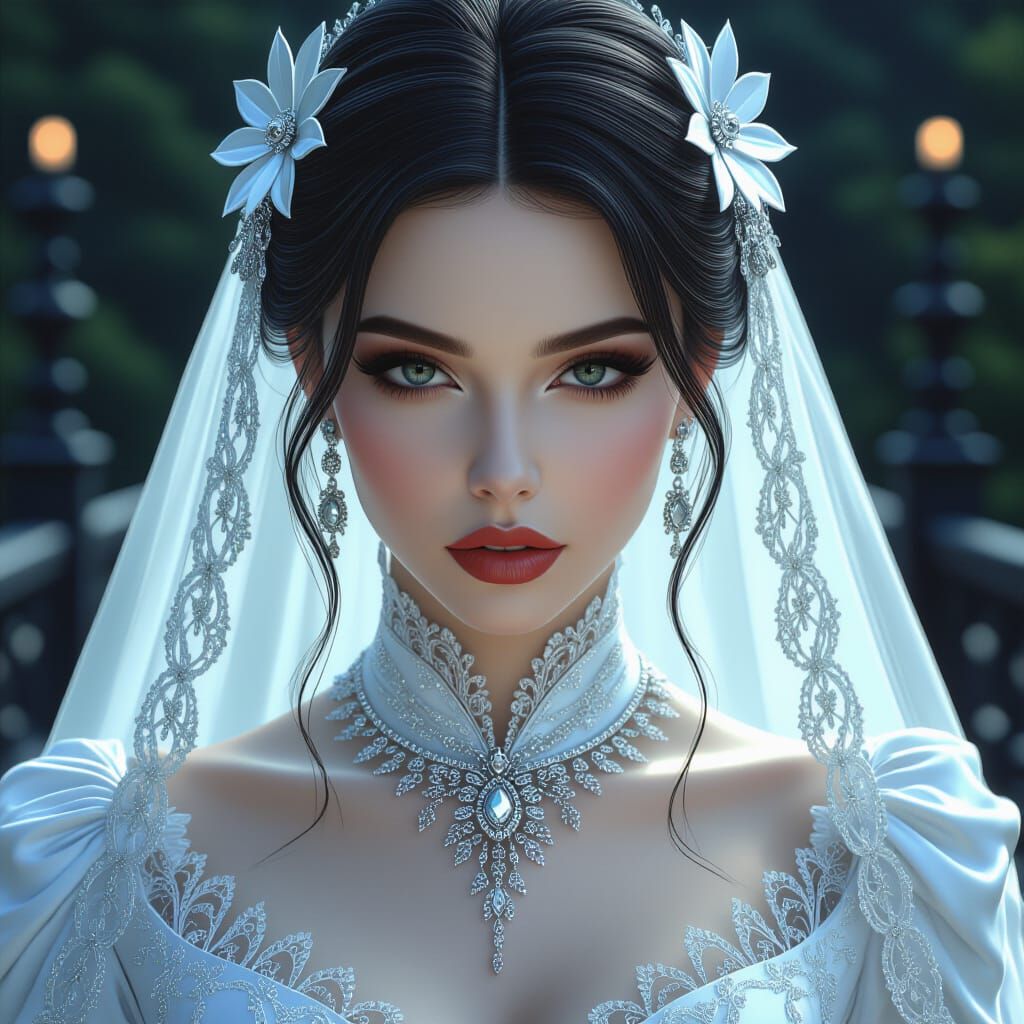 Vampire Goth Woman with Silver Face, Digital Art