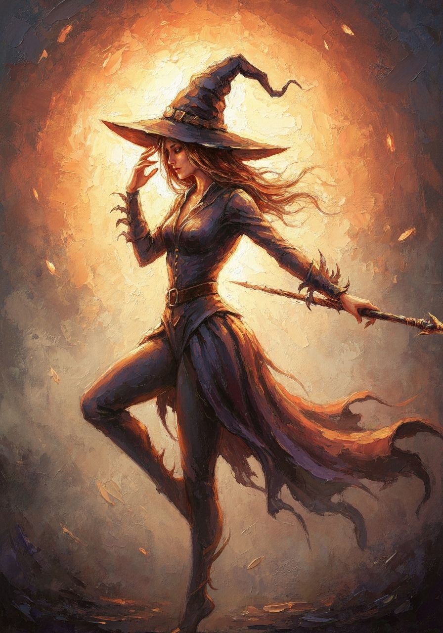 Impasto Gouache Witch in Dynamic Pose