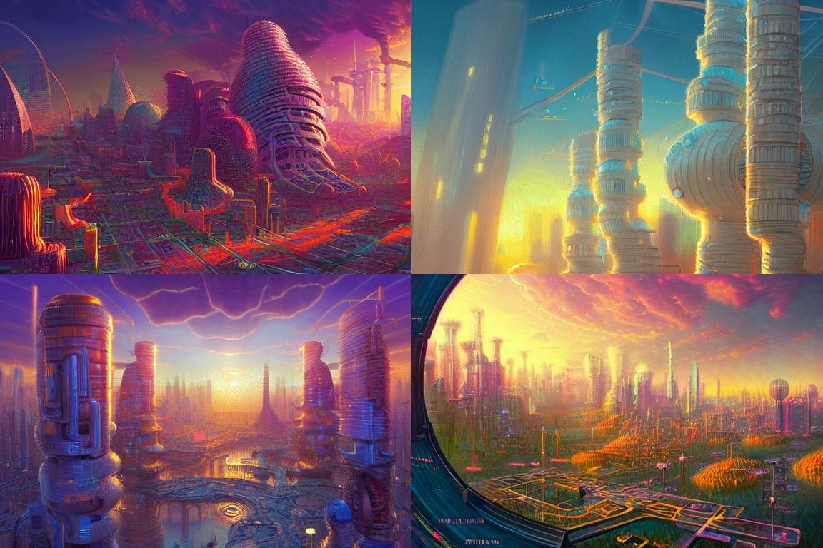 Floofpunk Future City in Golden Hour, 3D Render
