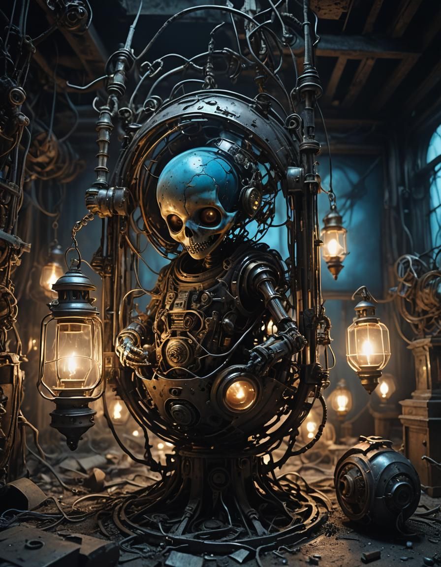 Surreal Fetus Surrounded by Decaying Machinery