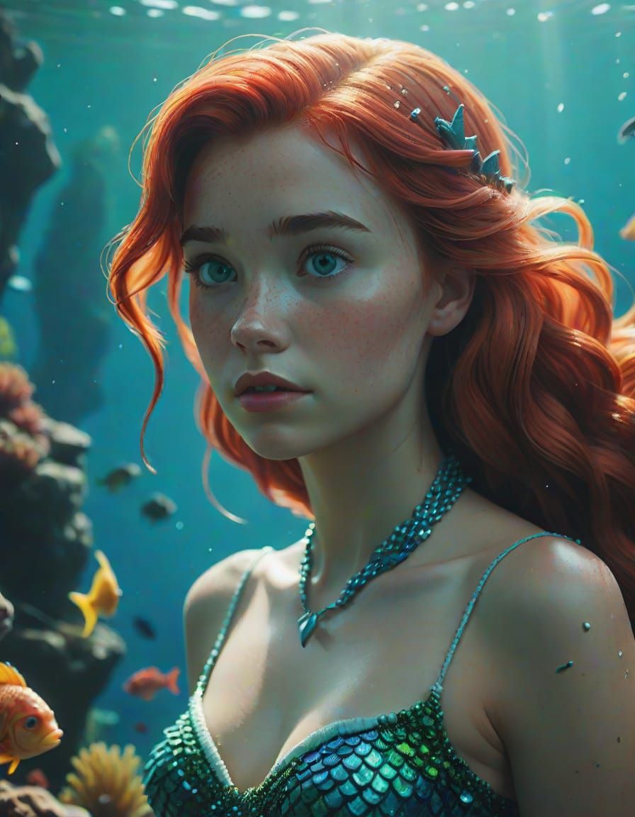 Ethereal Underwater Portrait of Ariel in Cinematic Film Styl...